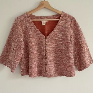 Urban Romantics Salmon Colored 1/2 Sleeve Button UpTop Boho Cottage Size Small